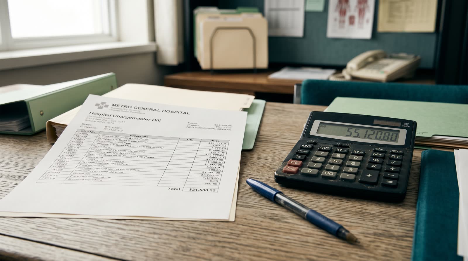A patient reviewing a hospital bill at a kitchen table