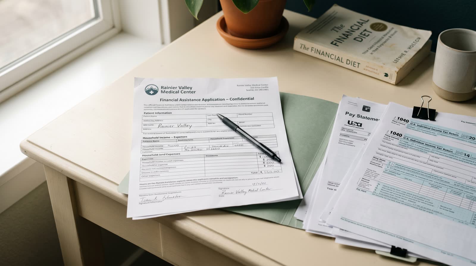 Patient meeting with a hospital financial counselor to discuss payment assistance options